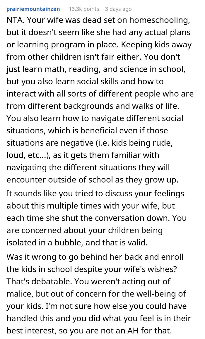 Husband Enrolls Kids In Public School After "Crunchy Mom" Fails At Homeschooling