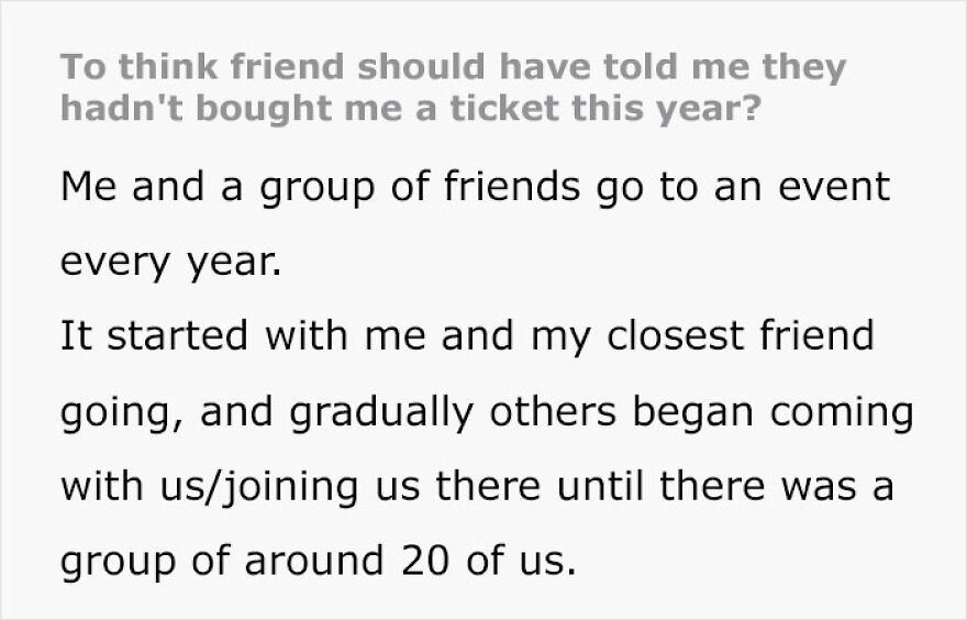Woman Is Puzzled After Friend Doesn&rsquo;t Buy Her A Ticket With No Warning After Doing It For 17 Years