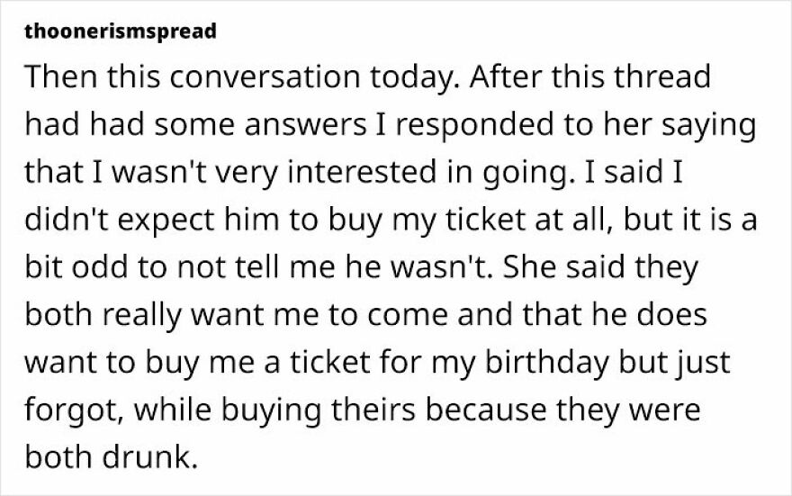 Woman Is Puzzled After Friend Doesn&rsquo;t Buy Her A Ticket With No Warning After Doing It For 17 Years