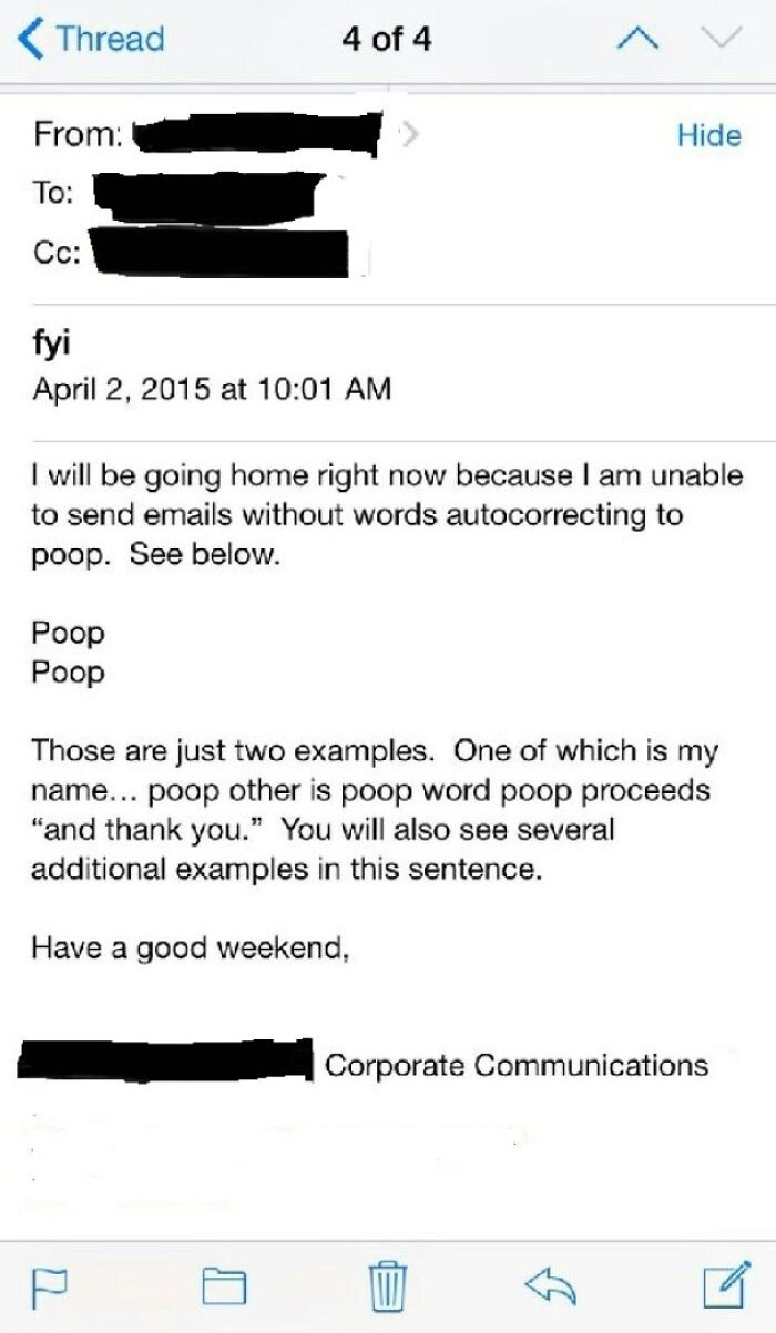 As A Prank, My Sister Changed Some Autocorrect Settings In Her Coworker's Email Account. He Was Not Amused