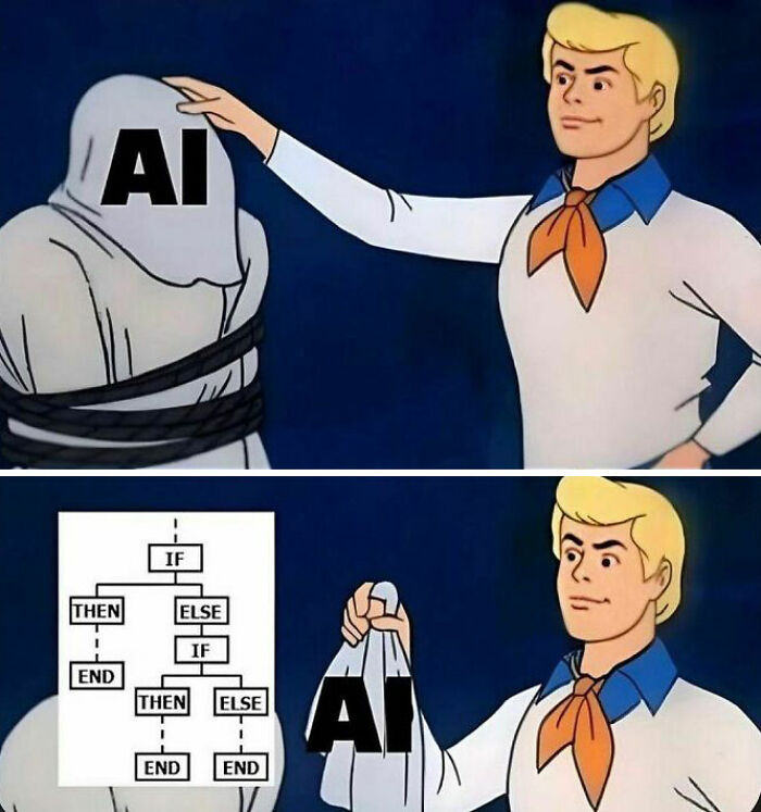 Engineer meme showing AI disguise as a flowchart diagram being revealed.