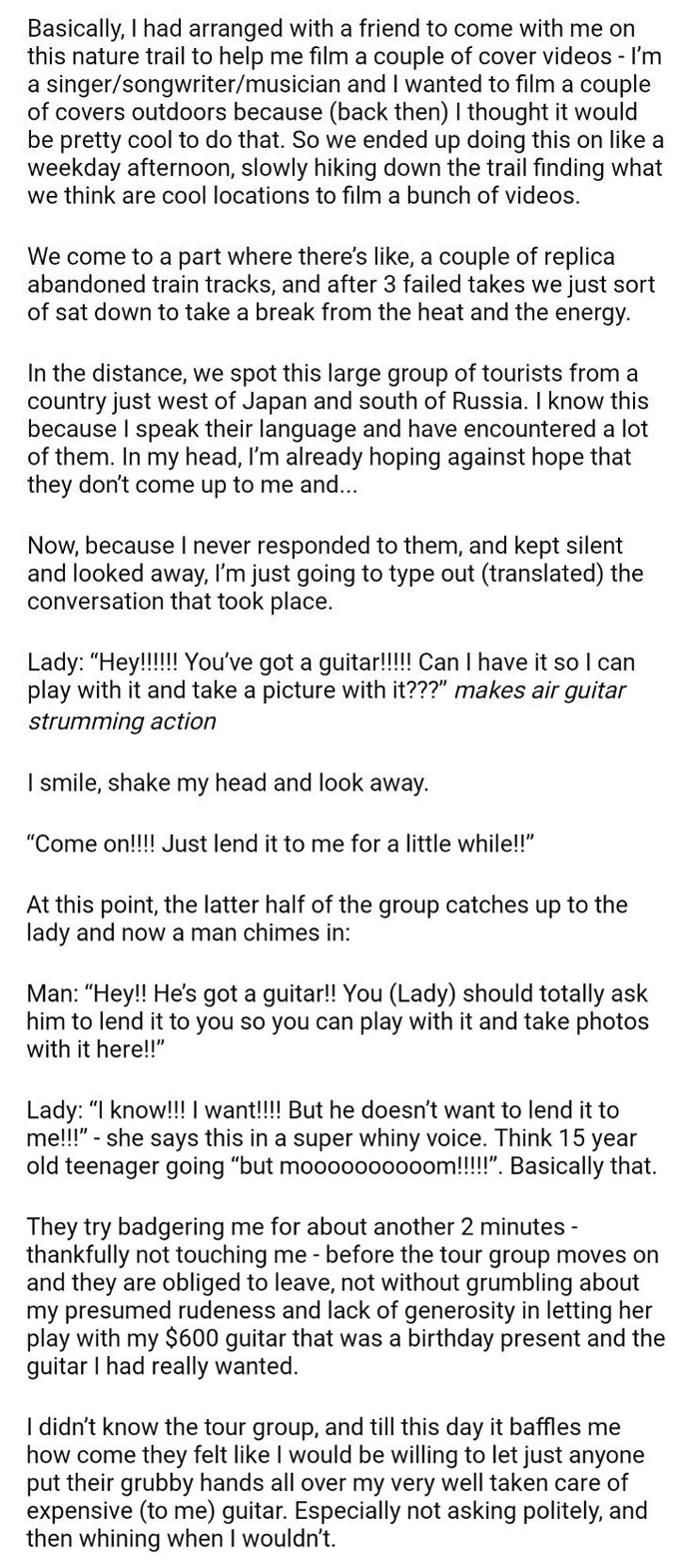 Entitled Tourists Think My Guitar Is A Prop At An Instant Photo Booth