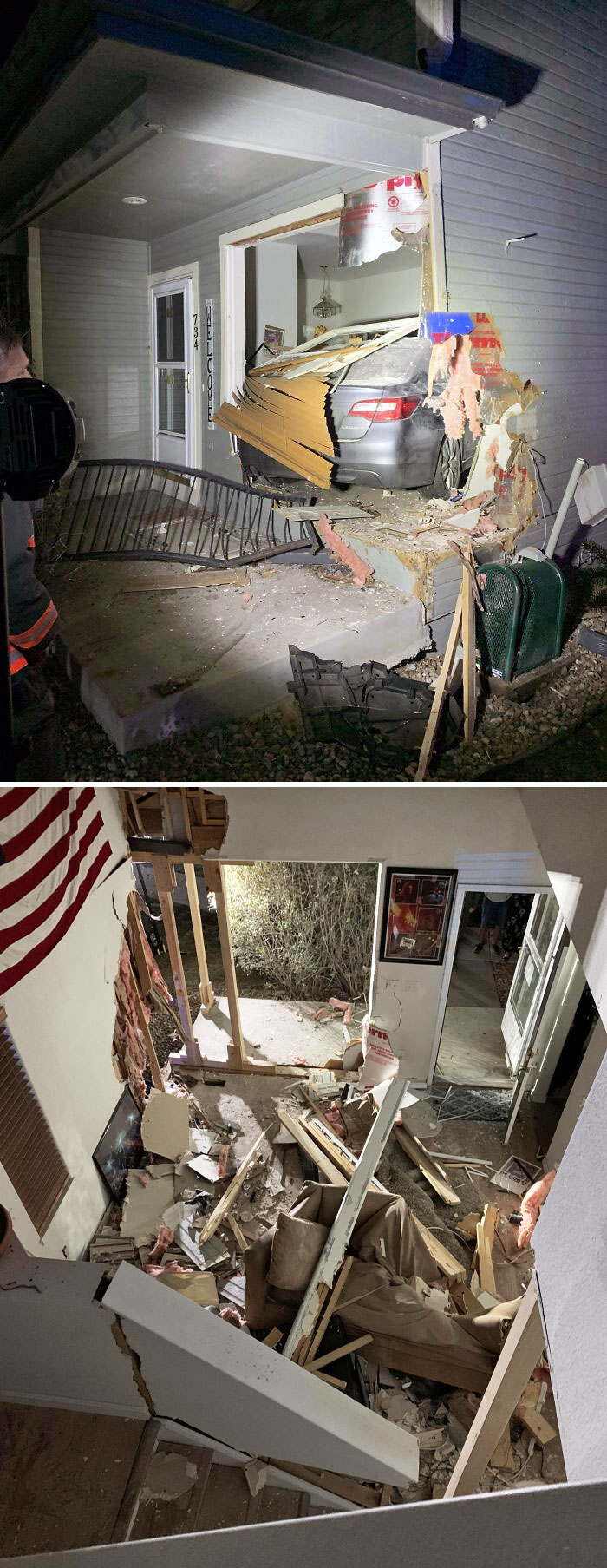 Borracho, a 80 por hora. Un vecino se saltó su casa y destrozó la mía en su lugar.