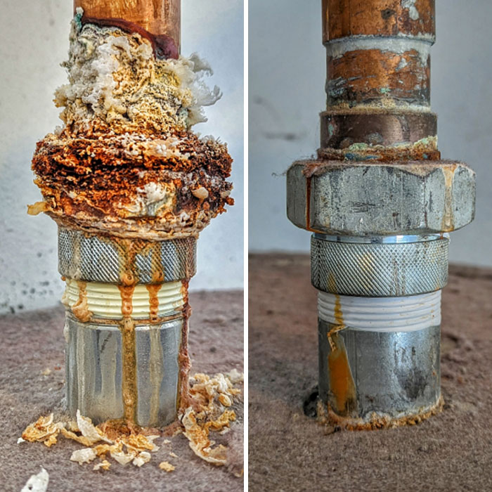 This Is The Condition Of The Two Pipes Connected To My Apartment Building's Water Heater. I Sent This Picture To My Landlord Who Said Her Handyman Told Her It Didn't Need Immediate Attention