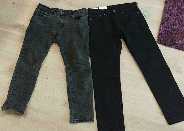 My Old Black Jeans After 3 Years Of Daily Use vs. The Same Brand New Jeans