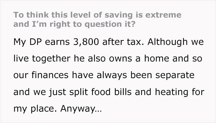 Woman Explains How She's Put Off By Partner's Extreme Saving Habits, Netizens Take His Side Woman Explains How She's Put Off By Partner's Extreme Saving Habits, Netizens Take His Side