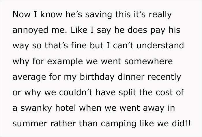 Woman Explains How She's Put Off By Partner's Extreme Saving Habits, Netizens Take His Side Woman Explains How She's Put Off By Partner's Extreme Saving Habits, Netizens Take His Side