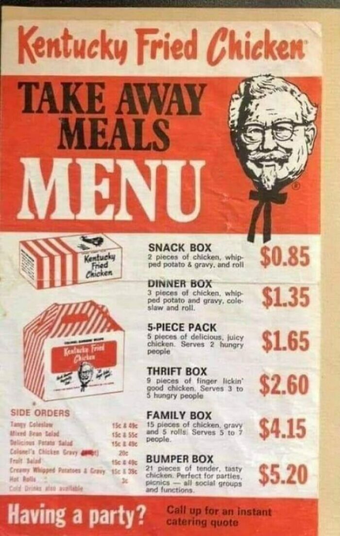 An Old-School KFC Menu