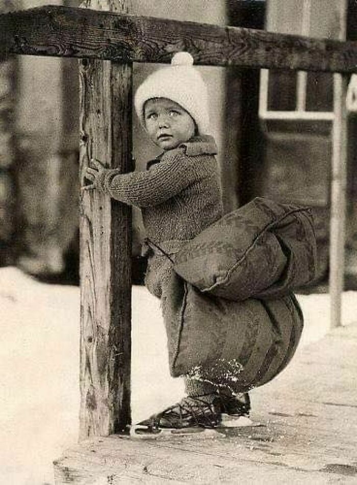 Dutch Boy With A Pillow Strapped On His Backside To Soften The Falling On Ice While Skating, 1933