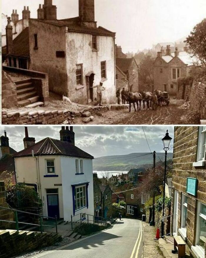 Stunning Then And Now Comparison Of Robin Hood's Bay, A Picturesque Old Fishing Village In Yorkshire
