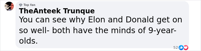 Comment critiquing Elon Musk and Donald, mentioning their childish behavior.