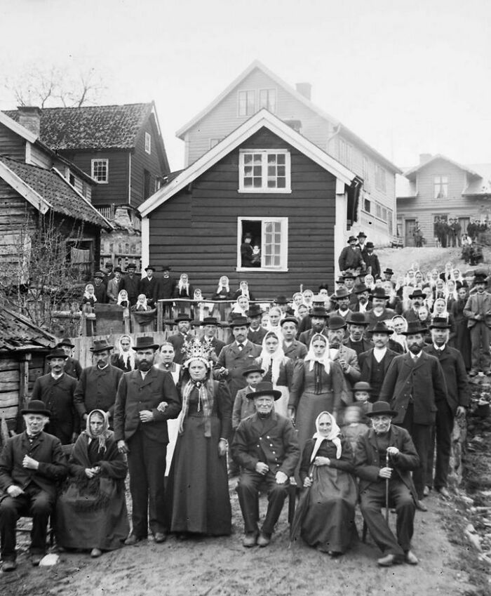 A Group Portrait Taken At A Wedding In Norway, 1900