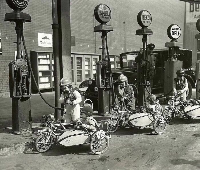 Young Riders Refuel During A Children's Sidecar Race In The Lustgarten In Berlin, Germany (1931)