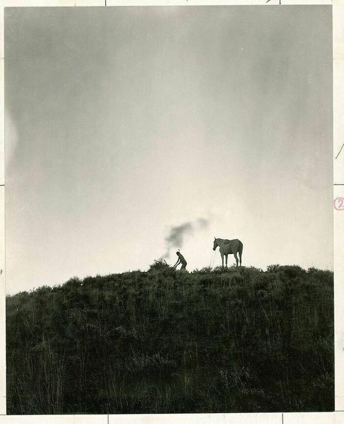 A Native American Sends Smoke Signals In Montana, June 1909