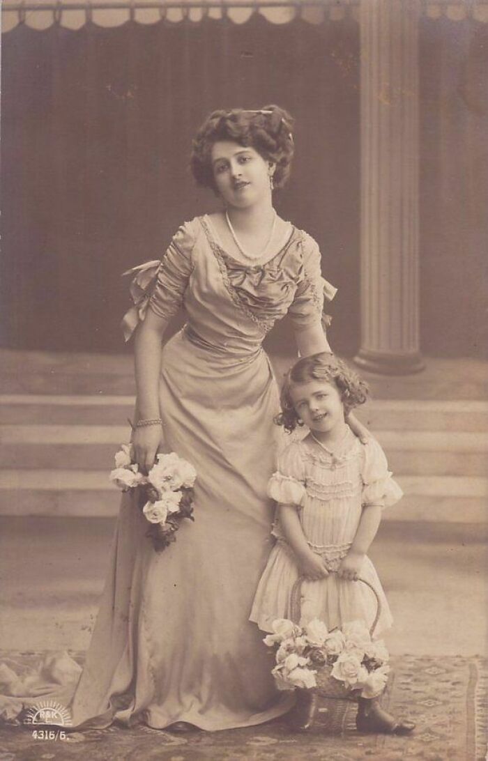 Portrait Of A Mother And Her Daughter. Photographed In 1910