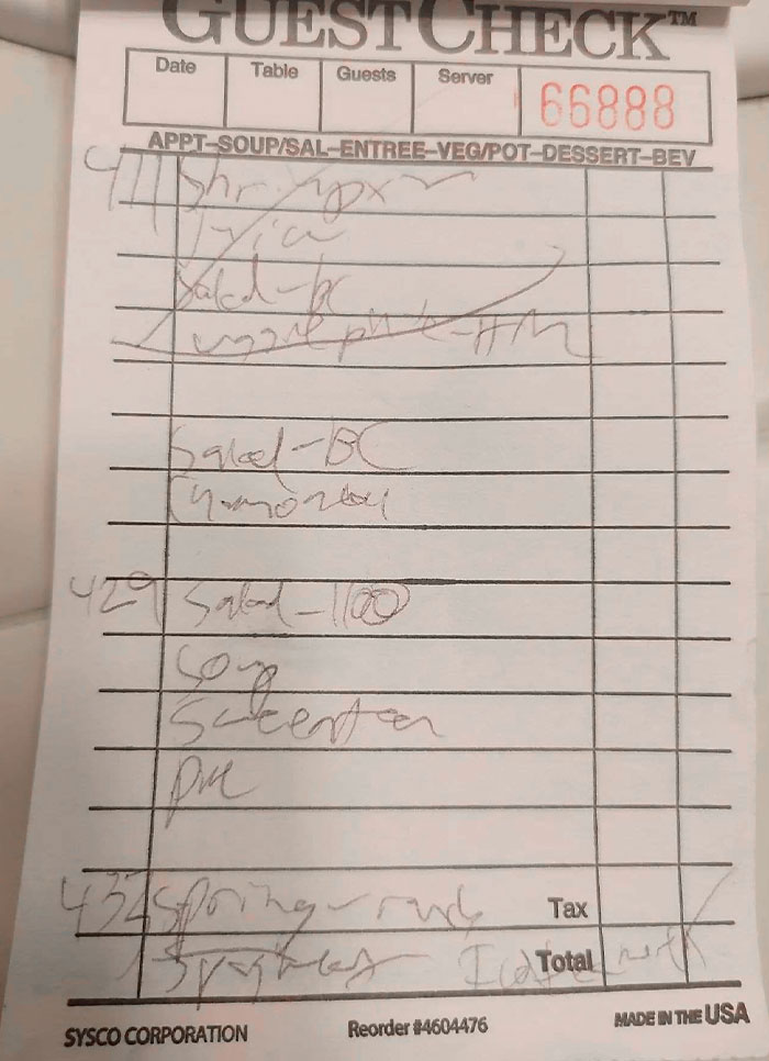 I Work As A Server. This Is One Page Of My Notepad Working There. I'm Only Half Sure On Most Of It. I Tend To Write Faster Than I Think