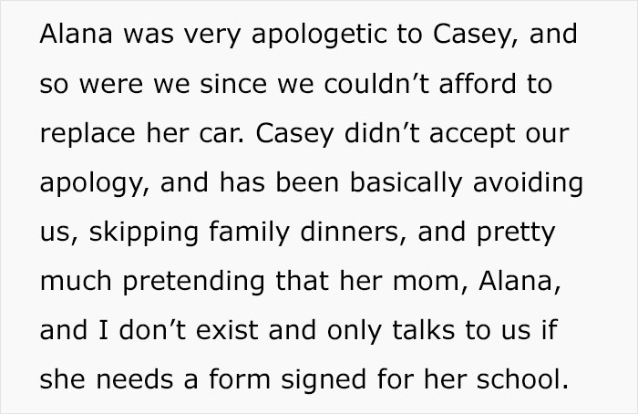 Girl Rejects Family’s Apology After Sister Wrecks Her Car, Gives Parents An Ultimatum Girl Rejects Family’s Apology After Sister Wrecks Her Car, Gives Parents An Ultimatum