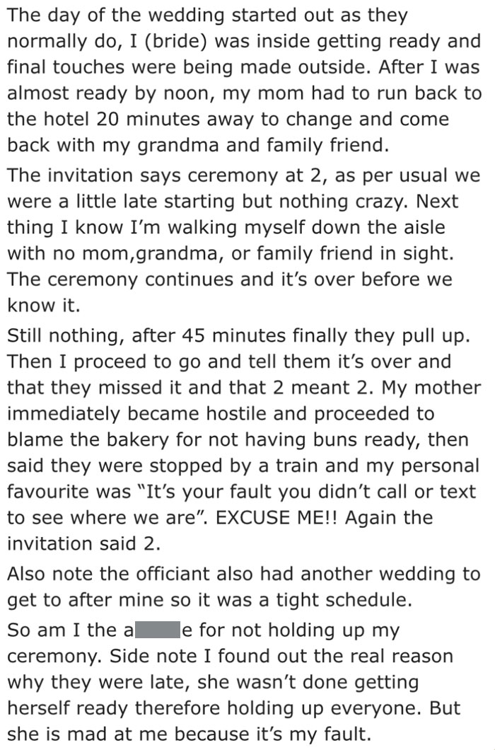 Starting My Wedding Ceremony Before My Mom Showed Up
