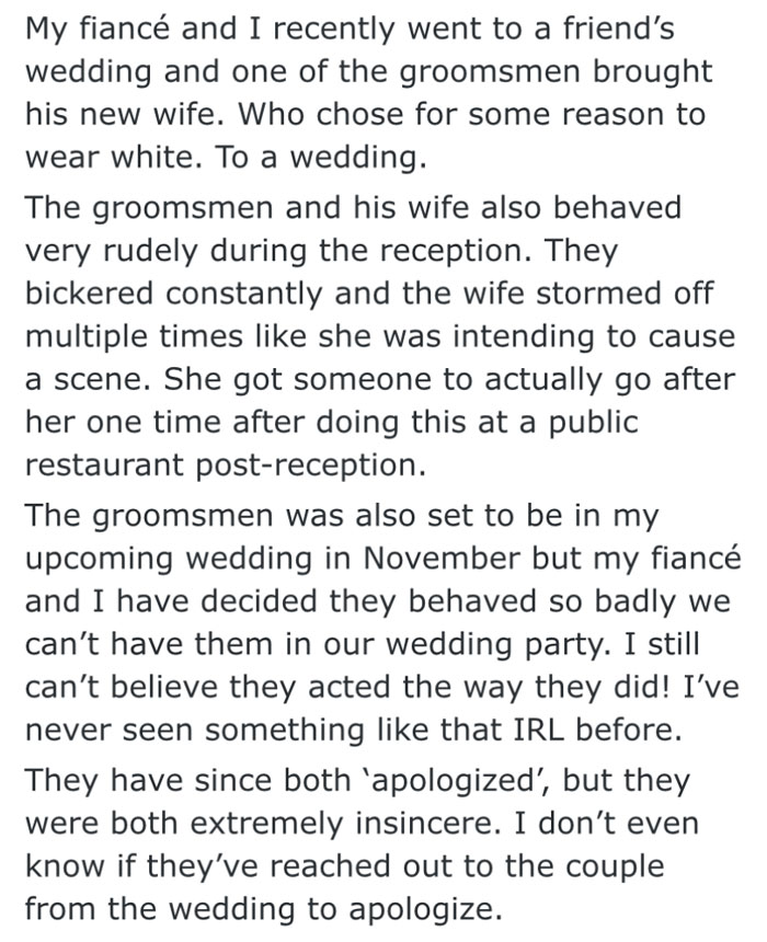 The Groomsmen’s Wife Wore White And Caused Drama The Whole Wedding