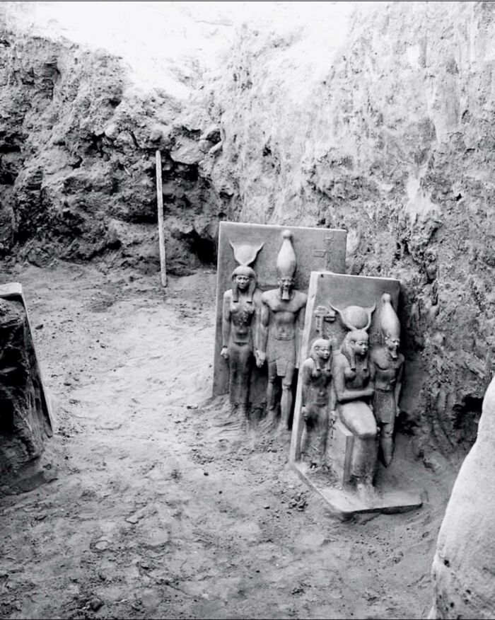 Discovered In 1908 At Giza, These 4,500-Year-Old Statues Of Pharaoh Menkaure Were Hidden Beneath Layers Of Sand For Millennia