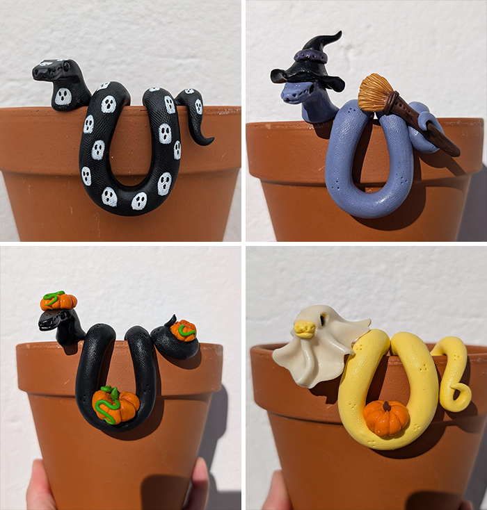 So I Make Snake Pot Pals, Here's My Spooky Versions