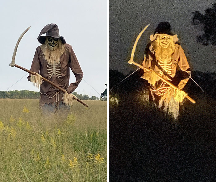 This Halloween Scarecrow Appeared Just Down The Street From Me. It Looks Even Creepier At Night