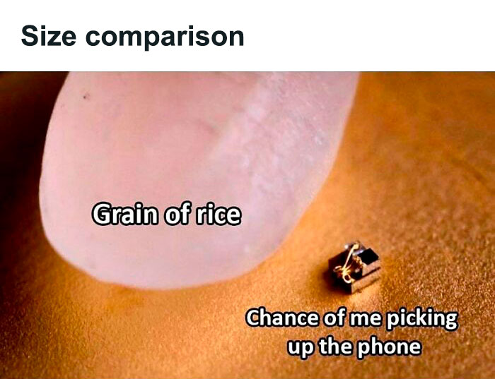 Close-up of a fingertip next to a small object illustrating a funny relatable meme about introvert life chances.