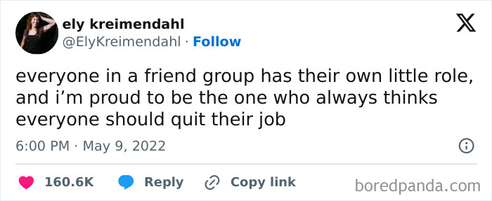 Tweet showing a humorous take on work, expressing frustration and wishing everyone would quit their job during a work break.