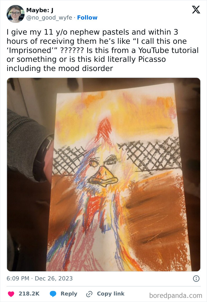 Hand-drawn pastel chicken artwork shared on Instagram, sparking reactions with sadistic memes and humorous captions.