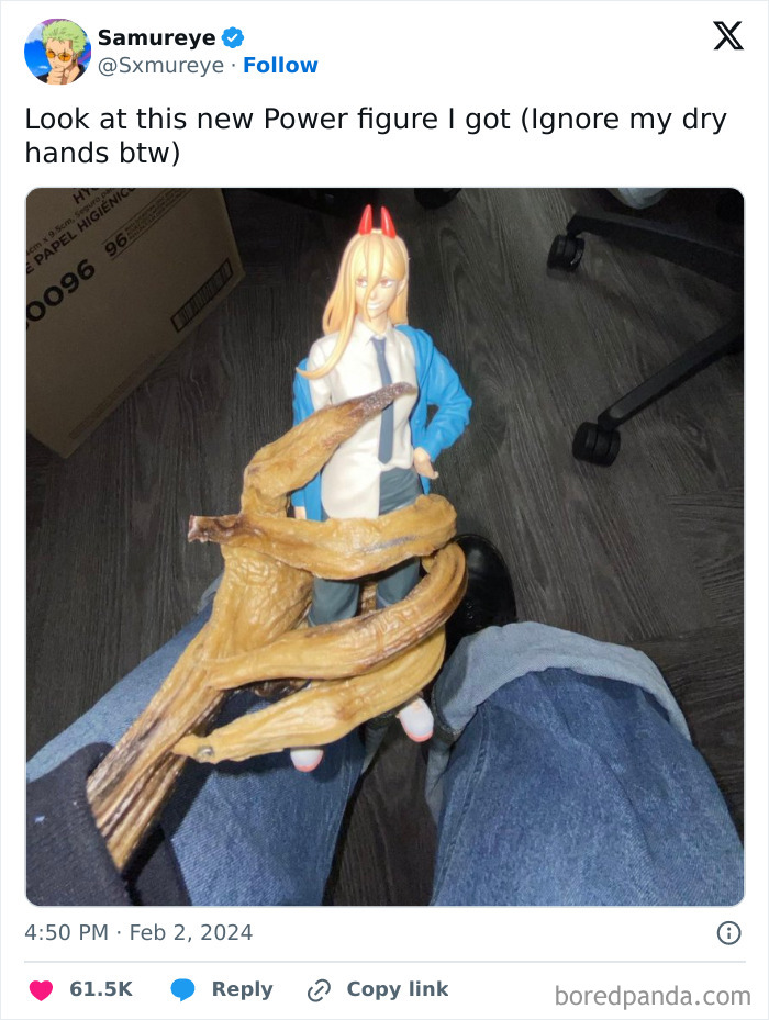 Instagram post showing a figure held by a hand with long claws, highlighting sadistic memes that make followers smirk.