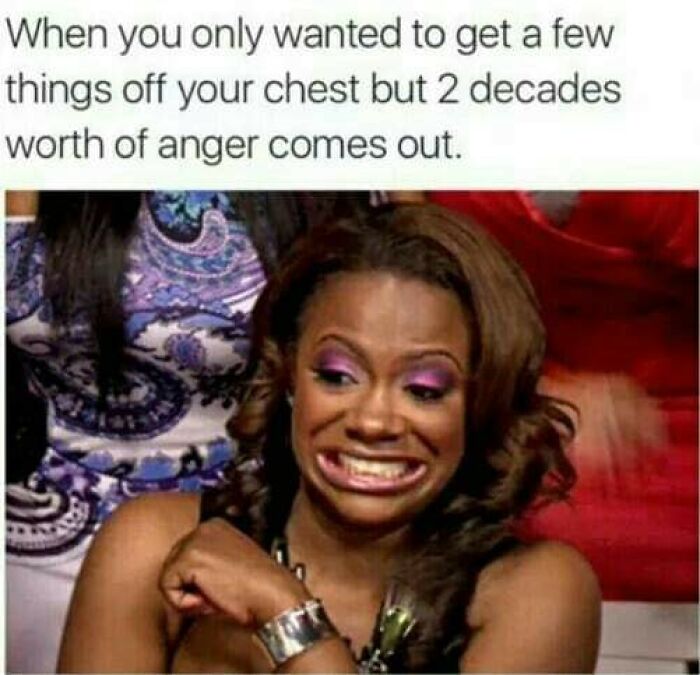 Woman with a nervous smile capturing a twisted and unexpected reaction.