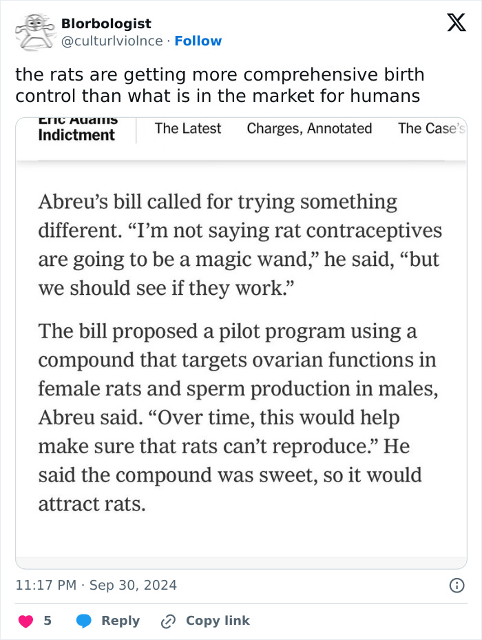 "Rat Birth Control" Bill Passed In New York City Sparks Outrage: "I Can't Get An Abortion" "Rat Birth Control" Bill Passed In New York City Sparks Outrage: "I Can't Get An Abortion"