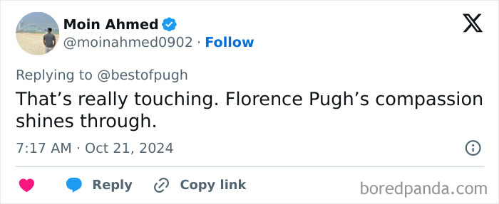 Florence Pugh Praised For Heartwarming Response To Fan Who Lost Her Mom To Cancer Florence Pugh Praised For Heartwarming Response To Fan Who Lost Her Mom To Cancer