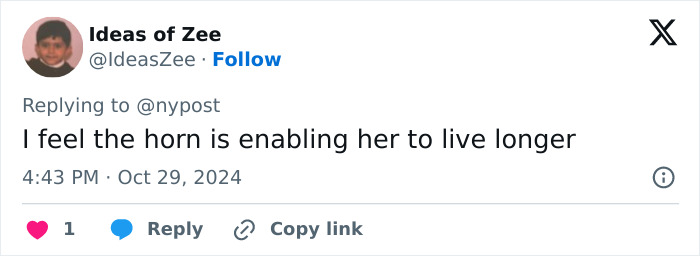 "It's Too Risky": 107YO Goes Viral For 4-Inch "Longevity Horn" Growing From Her Forehead "It's Too Risky": 107YO Goes Viral For 4-Inch "Longevity Horn" Growing From Her Forehead