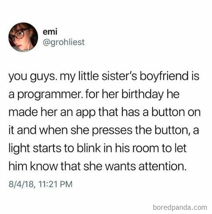 So I Sent This To My BF (Jokingly) And He Actually Did This Too With A Pink Colored LED Strip!! Gotta Love Those Programmers :)