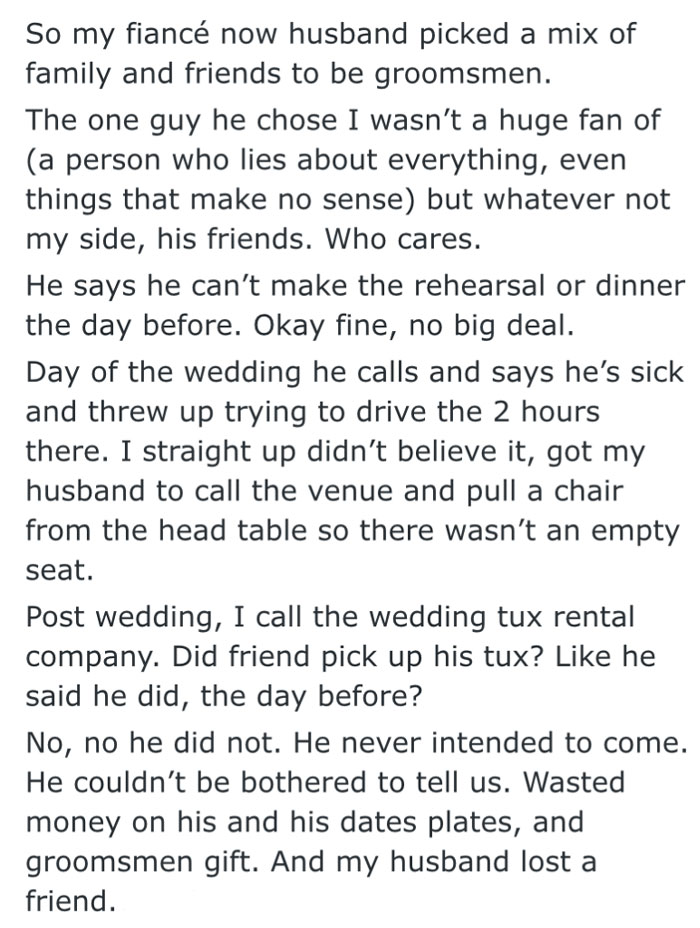 Groomsmen Don’t Show Up On The Day Of The Wedding
