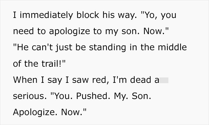 Text conversation highlighting a father’s anger over his son being pushed by an older man. Text conversation highlighting a father’s anger over his son being pushed by an older man.