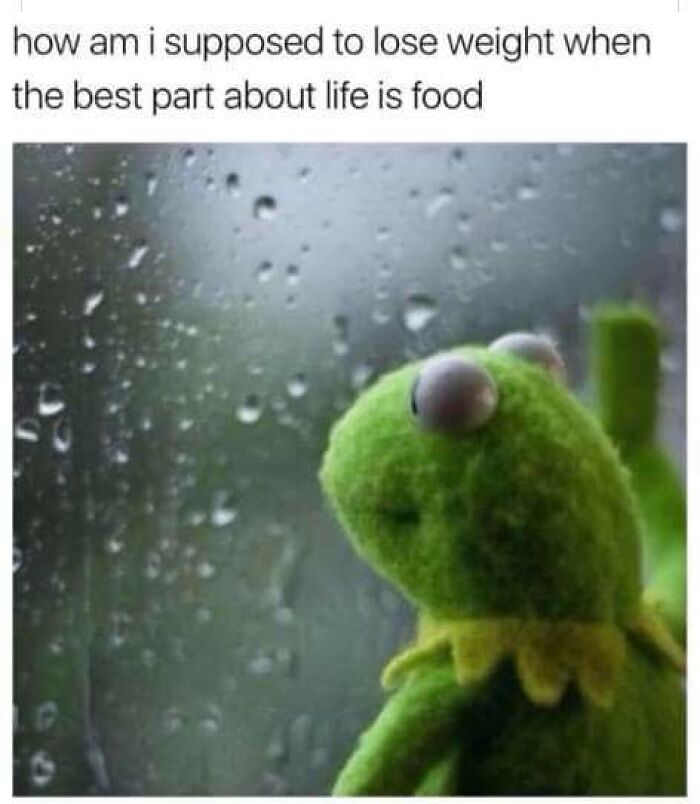 Kermit looking out a rainy window, reflecting on life and food, with a humorous and unexpected twist.