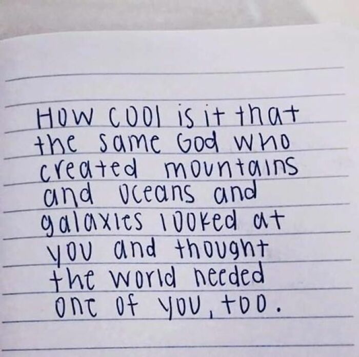 Handwritten note with a heartfelt message, capturing twisted and unexpected thoughts on creation and individuality.