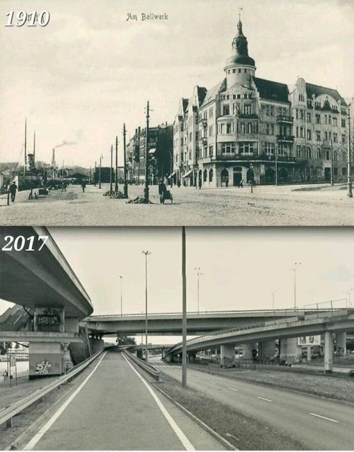 Stettin/Szczecin Nabrzeże Wieleckie, Then vs. Now