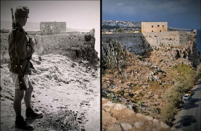 A German Gebirgsjäger (Mountain Troops) On The Walls Of The Venetian Fortezza Castle, Rethymnon, Crete, Greece 1941 - 2024