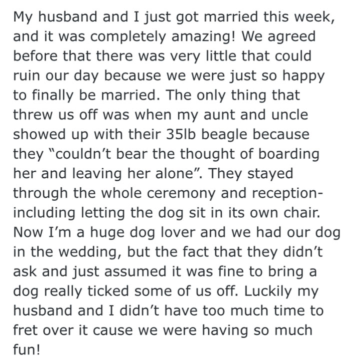 Guests Brought Their Dog To Our Wedding