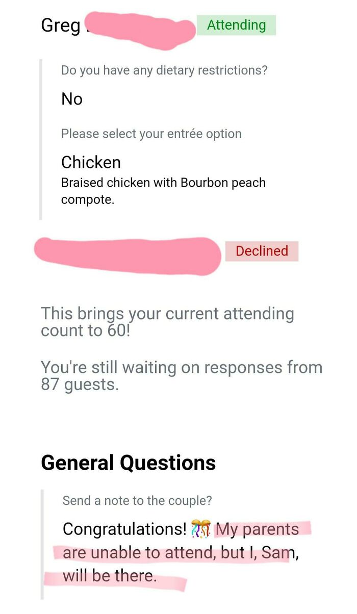 Uninvited Guest RSVPs Under His Dad's Name