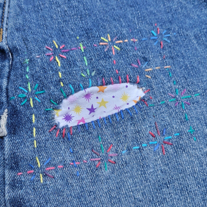 Accidentally Ripped A Hole In My Favorite Jean Skirt, Sashiko To The Rescue!