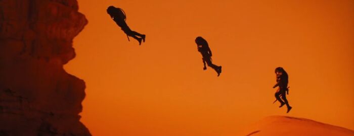 In Dune: Part Two You Can See Harkonnen Soldiers Flying. But There's No Scene Where Main Character React To This Saying Out Loud: "They Fly Now!?" It's Mainly Because Movie Was Written By Competent Writers