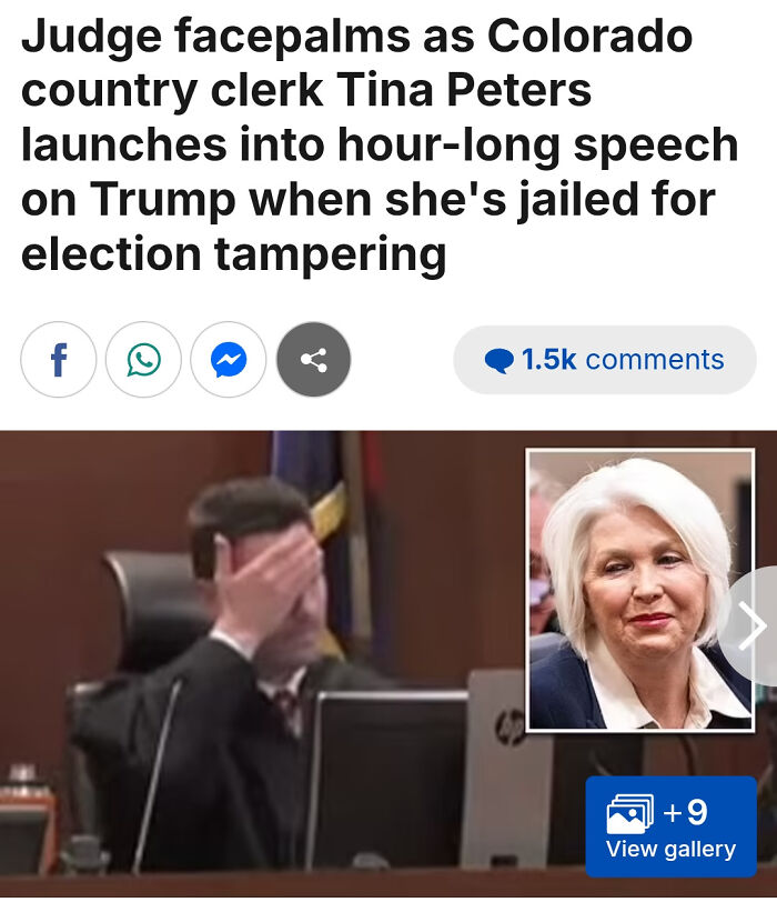 Judge facepalming in courtroom showing lack of basic logic and common sense during election tampering case.