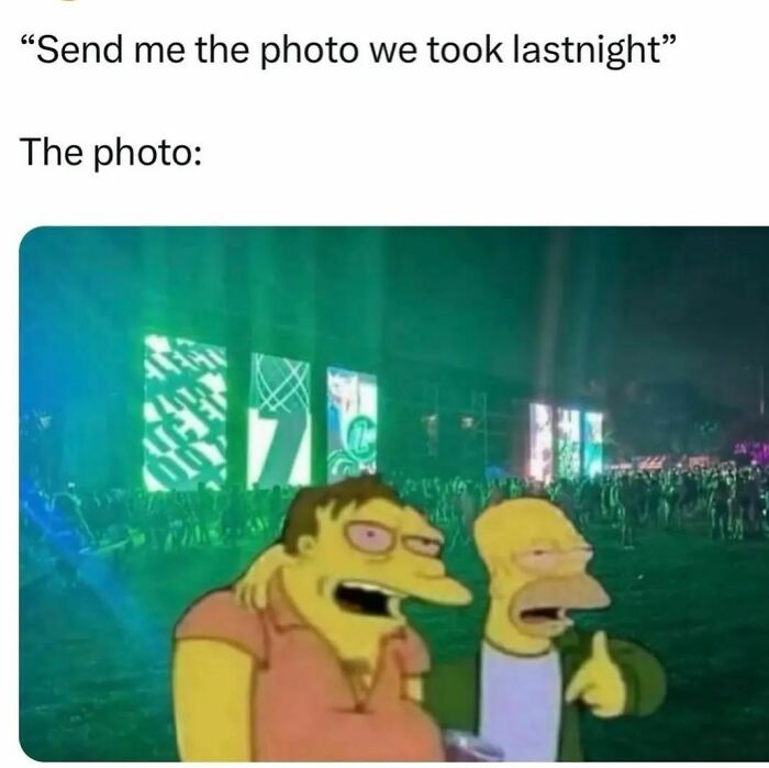 Meme of two blurry Simpsons characters at a crowded nighttime event, illustrating hilarious meme humor for a fun day.