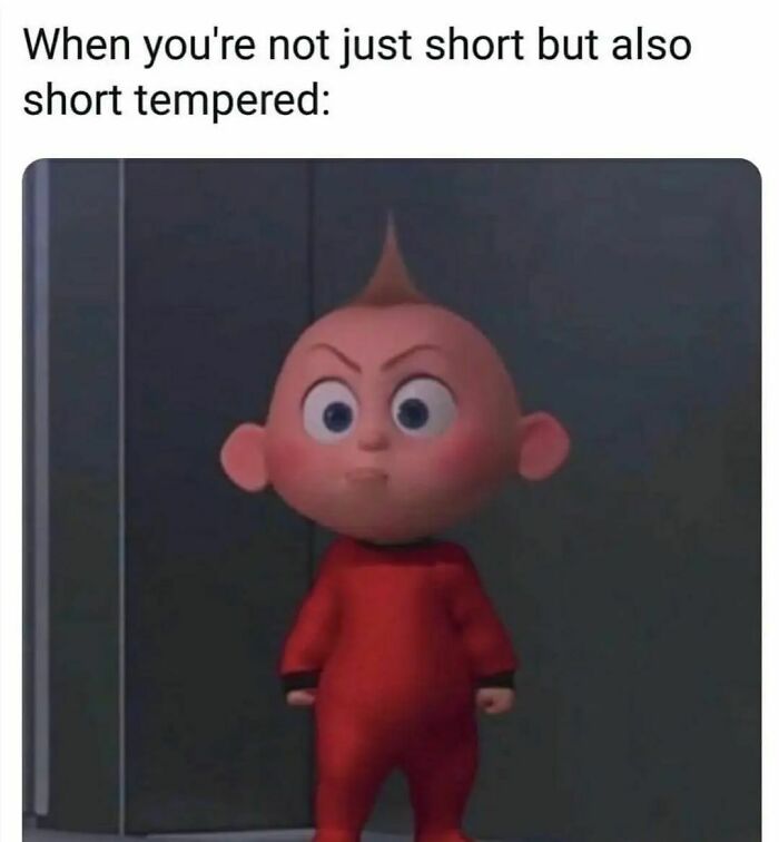 Angry animated baby character in red outfit illustrating short tempered humor meme, part of hilarious memes collection.