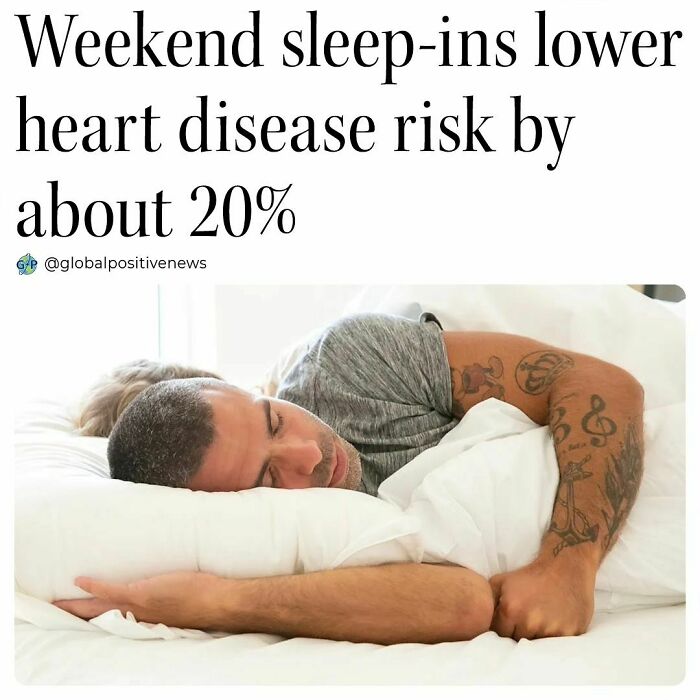 Man sleeping peacefully on a bed, highlighting global positive news about reduced heart disease risk.