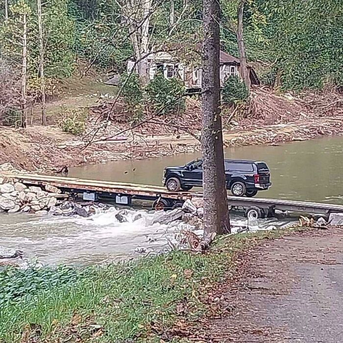 Tennessee Makeshift Bridge Using 2 Trailers